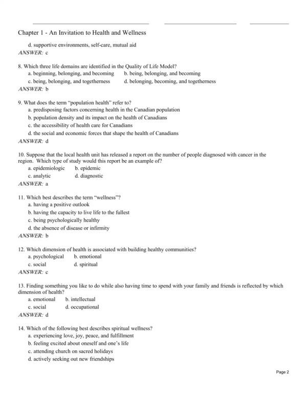 Test Bank For An Invitation To Health Pdf