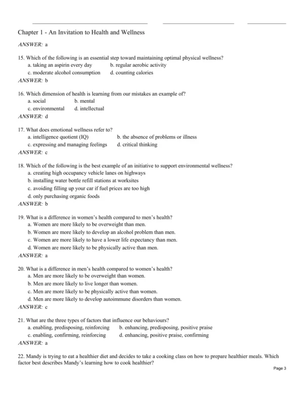 Test Bank For An Invitation To Health Pdf
