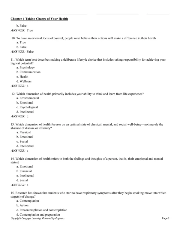 Test Bank for An Invitation to Health