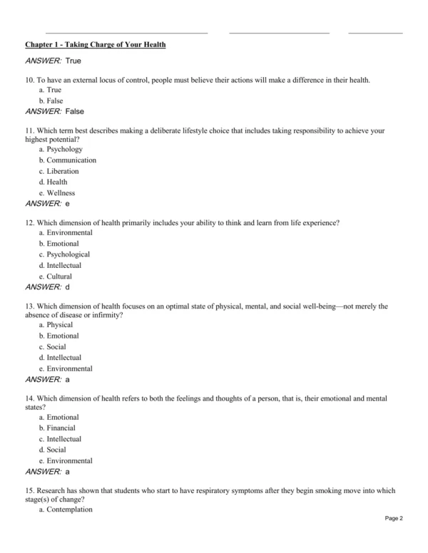 An Invitation to Health, Brief Edition , 12th Edition Lisa Tunks Test Bank