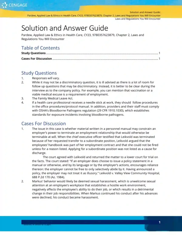 Applied Law and Ethics Health Care SOLUTION MANUAL
