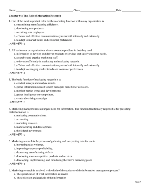 Basic Marketing Research Test Bank