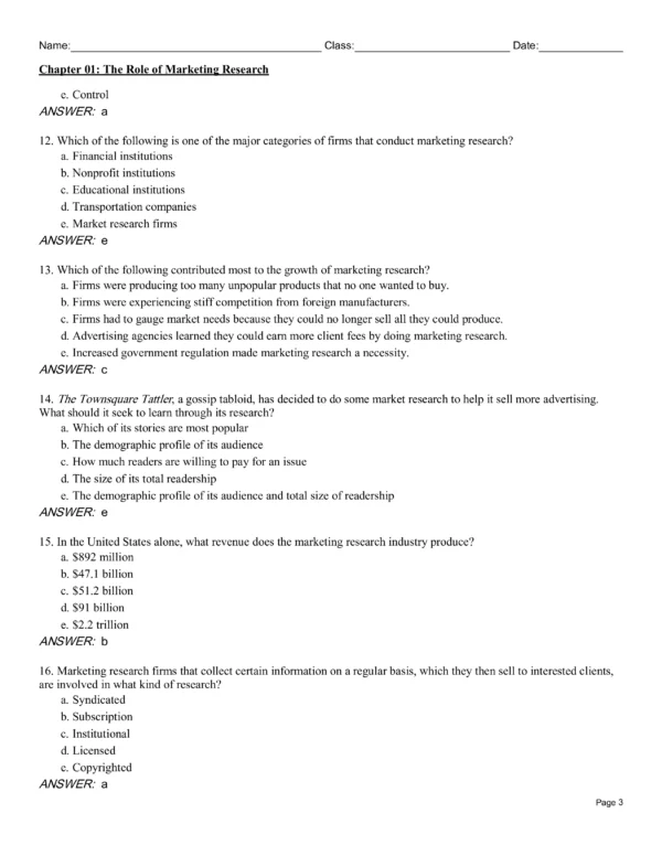 Basic Marketing Research Test Bank