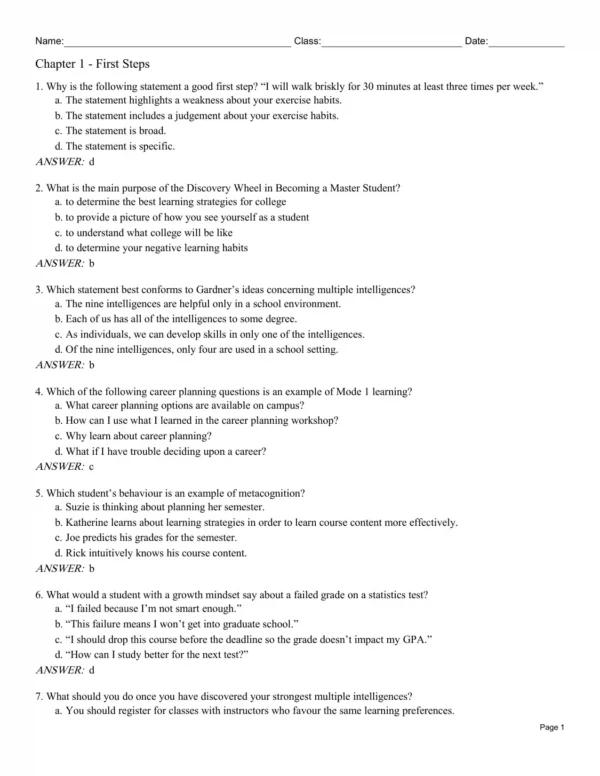 Becoming a Master Student Test Bank