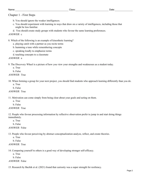Becoming a Master Student Test Bank