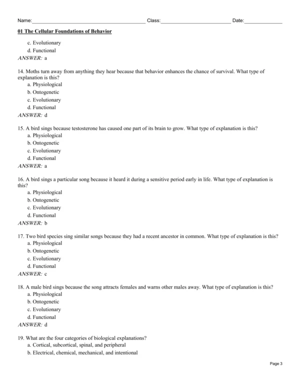 kalat Biological Psychology Test Bank
