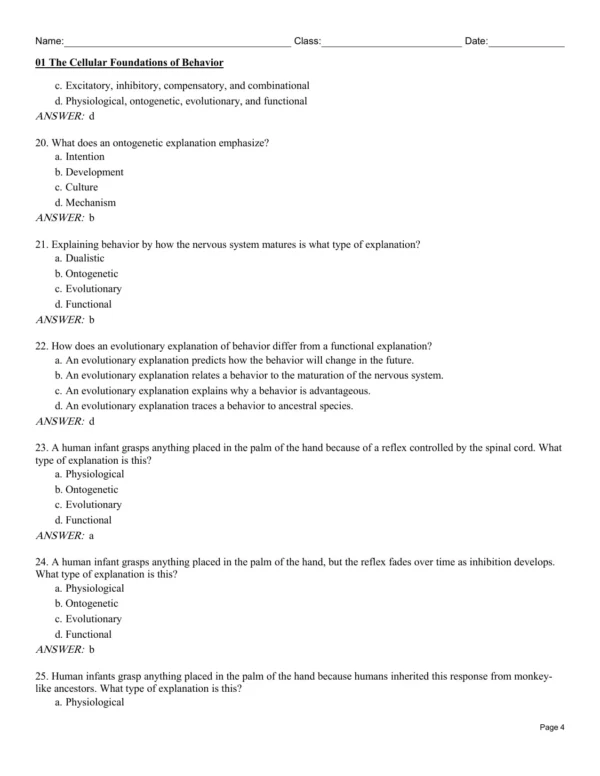kalat Biological Psychology Test Bank