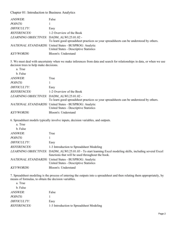Business Analytics Test Bank