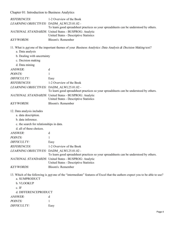 Business Analytics Test Bank