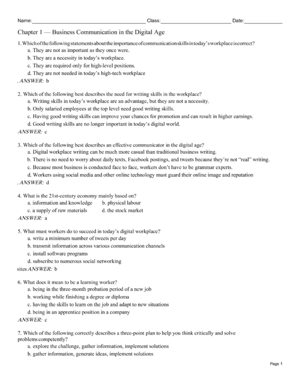 Business Communication Process and Product Test Bank