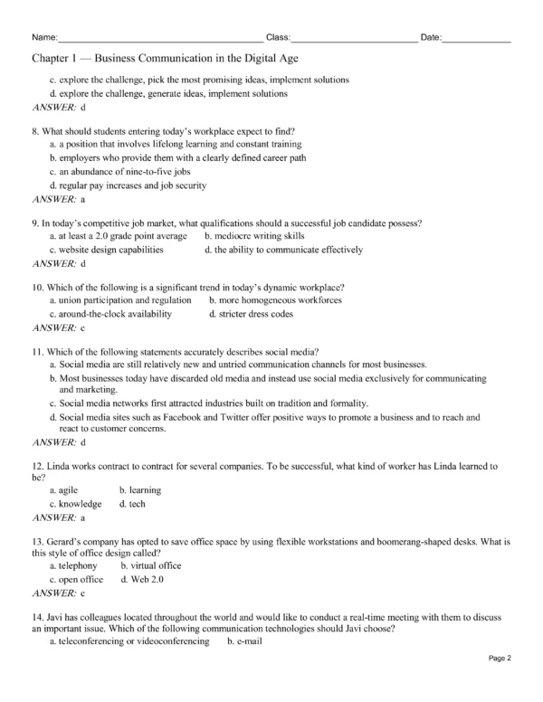 Business Communication Process and Product Test Bank