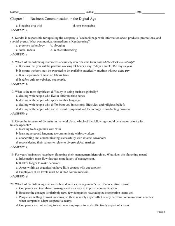 Business Communication Process and Product Test Bank