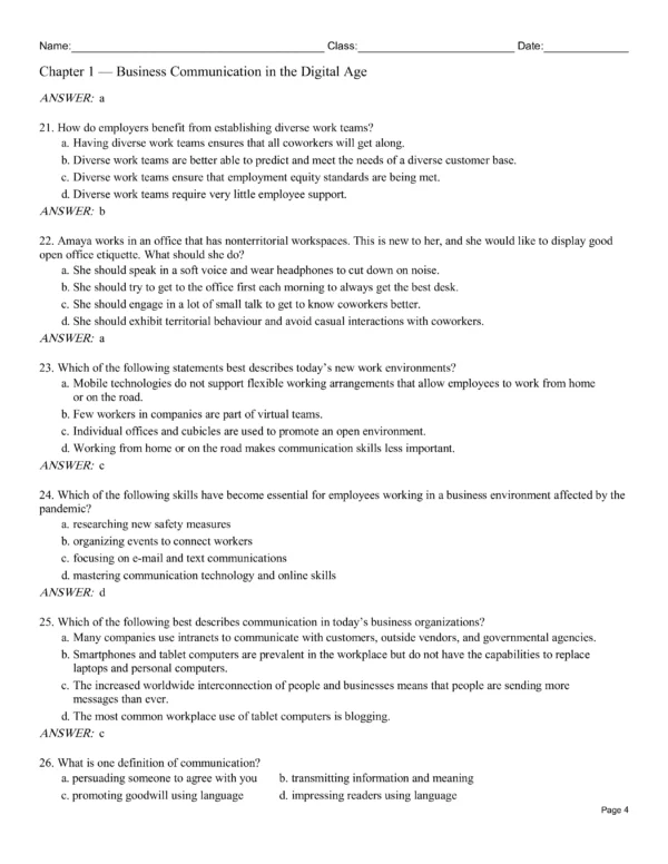 Business Communication Process and Product Test Bank