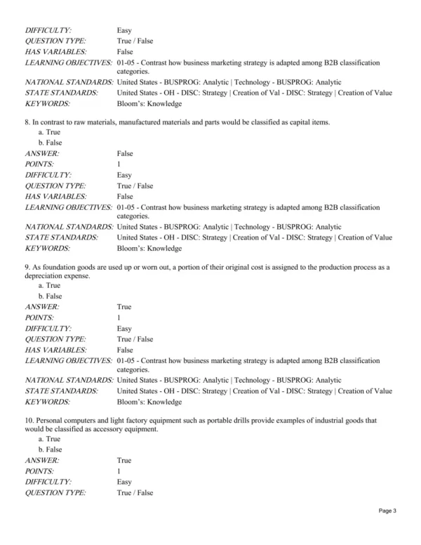 Business Marketing Management B2B Test Bank
