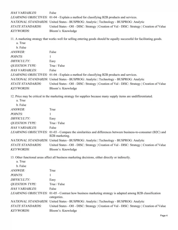 Business Marketing Management B2B Test Bank