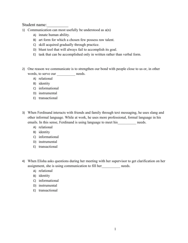 Business and Professional Communication Test Bank