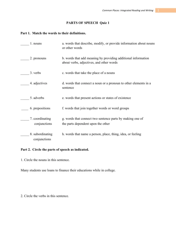 Common Places Integrated Reading and Writing