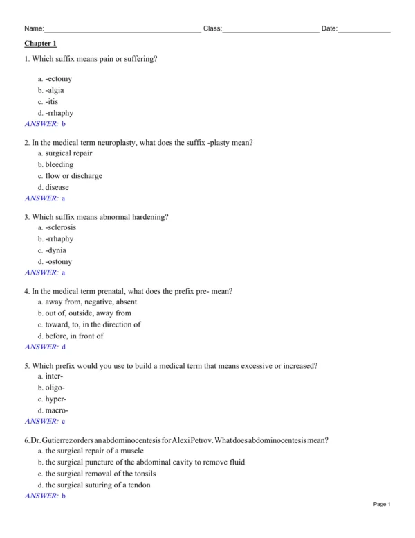 Comprehensive Medical Terminology Test Bank