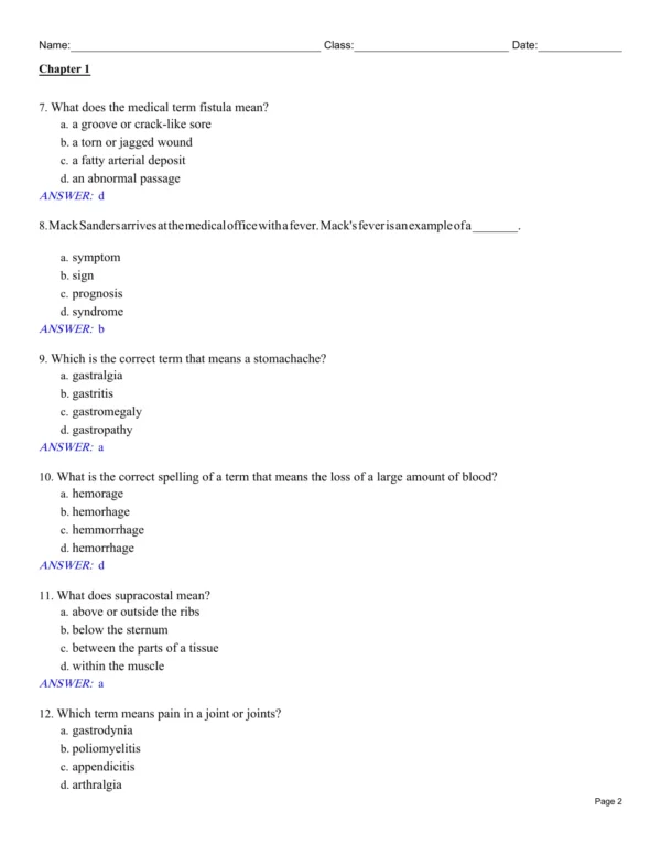 Comprehensive Medical Terminology Test Bank