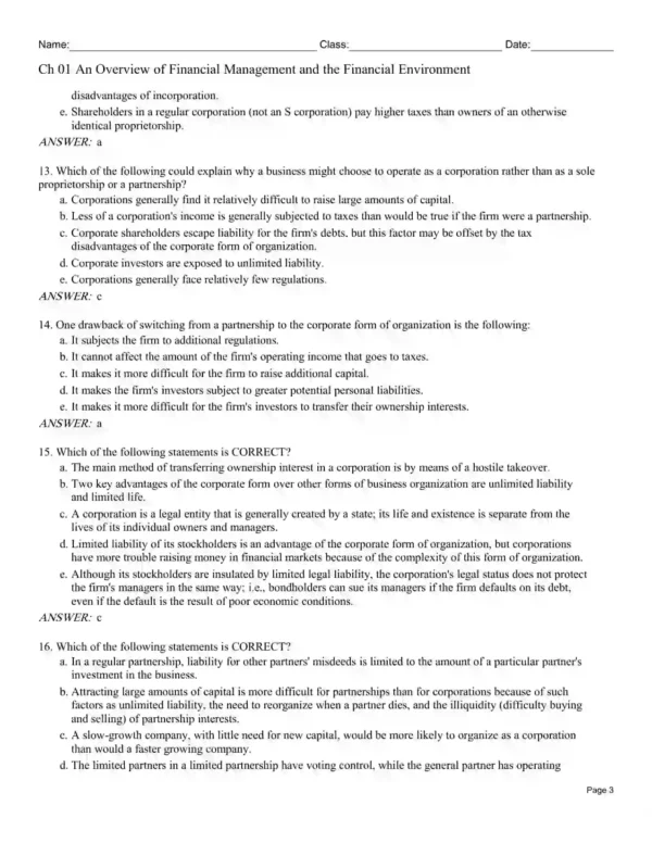 Corporate Finance Test Bank