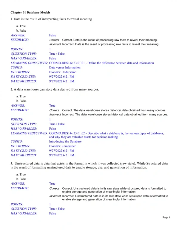 database systems design implementation and management test bank