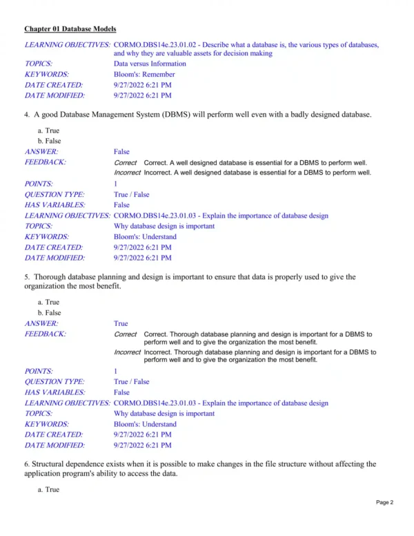 database systems design implementation and management test bank