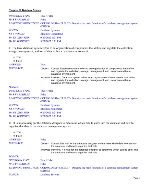 database systems design implementation and management test bank