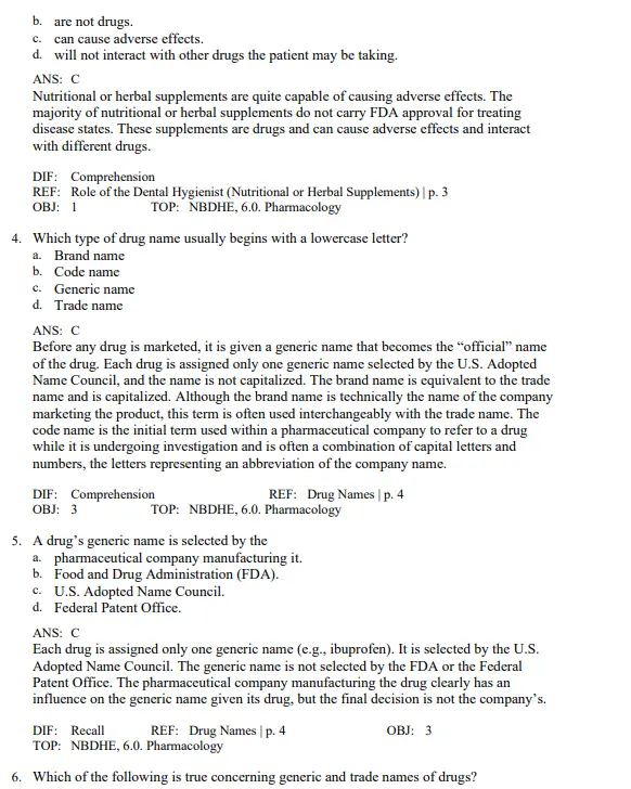 Detailed pharmacology answer rationales explaining drug effects and safety considerations in dental care