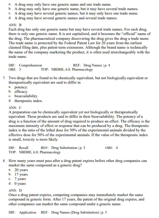 Chapter-based pharmacology test questions organized by drug classifications and dental applications