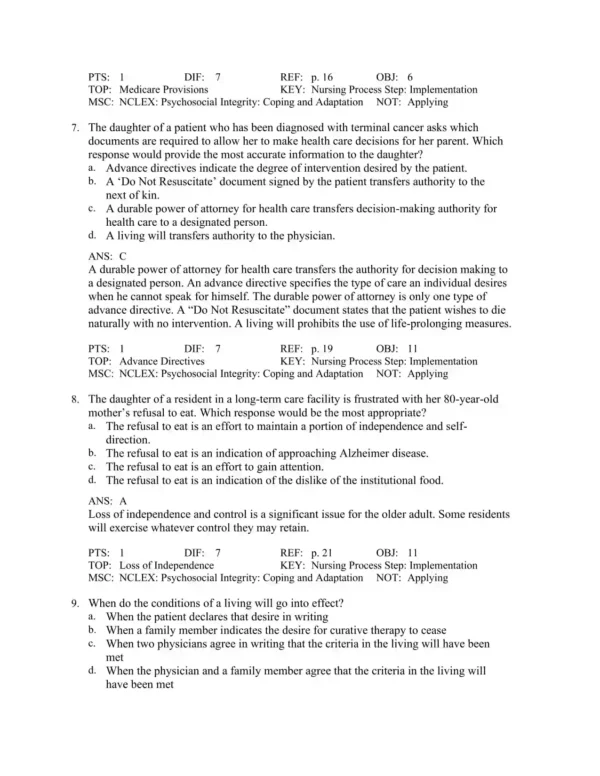 Basic Geriatric Nursing, 8th Edition by Patricia A. Williams Test Bank_Page3.webp-003 Detailed answer rationales explaining correct responses for geriatric nursing exam preparation and understanding