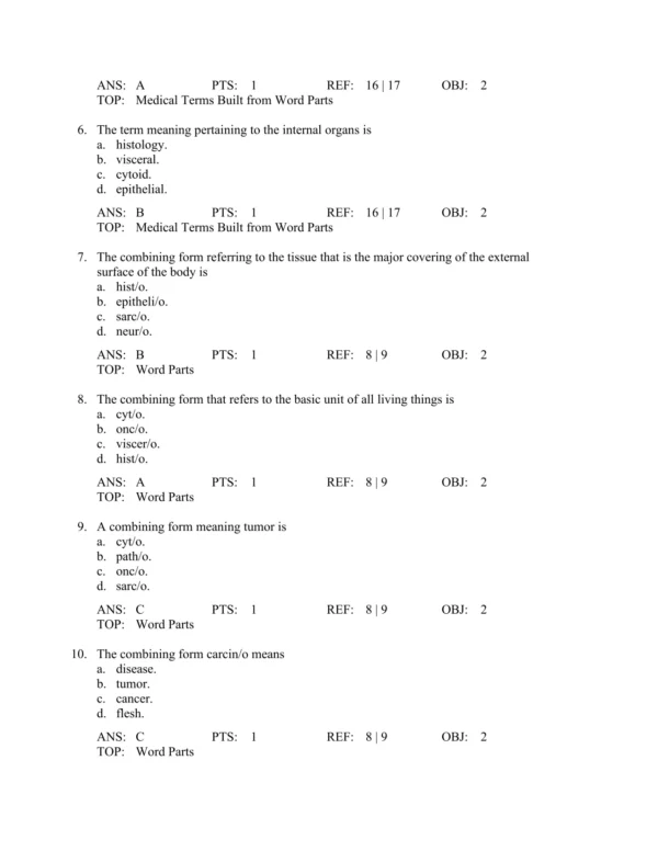 Basic Medical Language, 6th Edition by Myrna LaFleur Brooks Test Bank_Page2.webp-002 Detailed medical terminology answer rationales explaining correct definitions and word part meanings