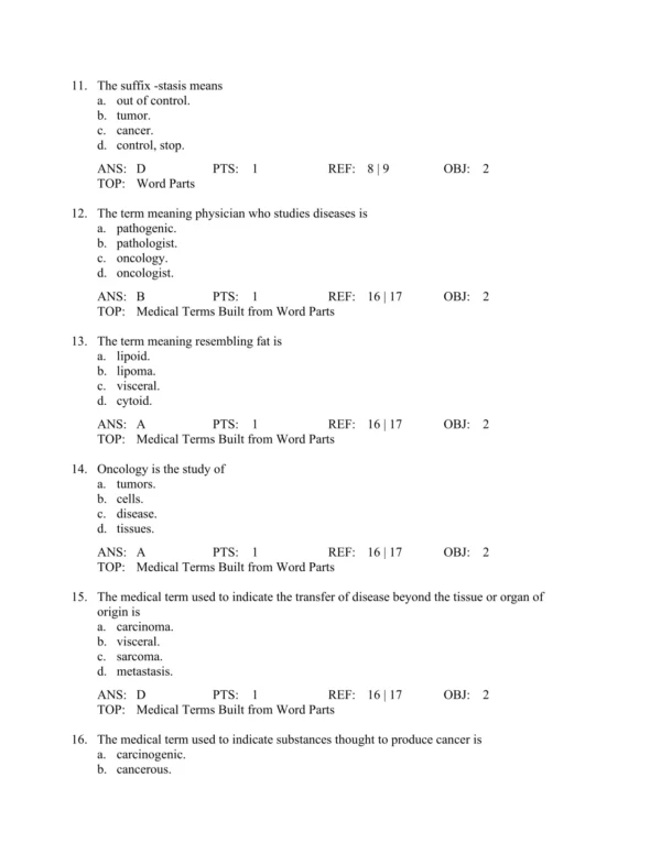 Basic Medical Language, 6th Edition by Myrna LaFleur Brooks Test Bank_Page3.webp-003 Chapter-based test questions covering medical vocabulary and terminology comprehension in a structured format