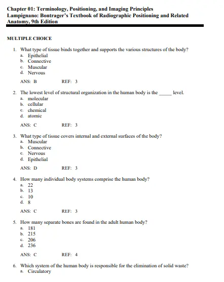 Bontrager's Textbook of Radiographic Positioning 1 Multiple choice radiography exam questions on imaging positions and patient anatomy for radiologic technology students