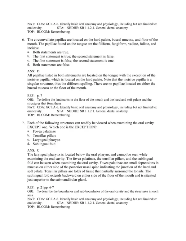 Brand Anatomy of Orofacial Structures, 8th Edition Test Bank_Page3.webp-003 Chapter-based dental anatomy exam questions organized by facial structure and oral region topics