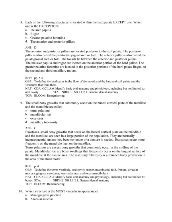 Brand Anatomy of Orofacial Structures, 8th Edition Test Bank_Page4.webp-004 Comprehensive dental exam preparation materials featuring anatomy review questions and study guide content