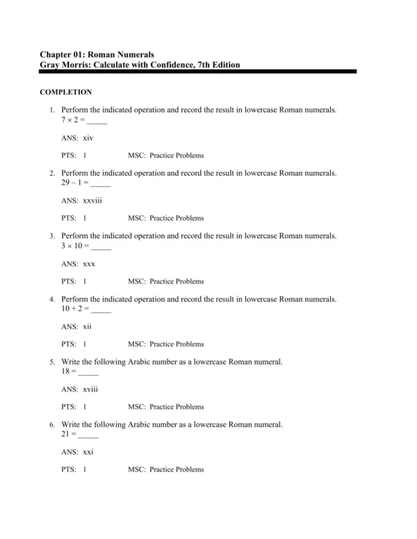 Calculate with Confidence, 7th Edition by Deborah C. Morris Test Bank_Page1.webp-001 Step-by-step answer rationales for nursing dosage calculation questions with detailed explanations of math solutions