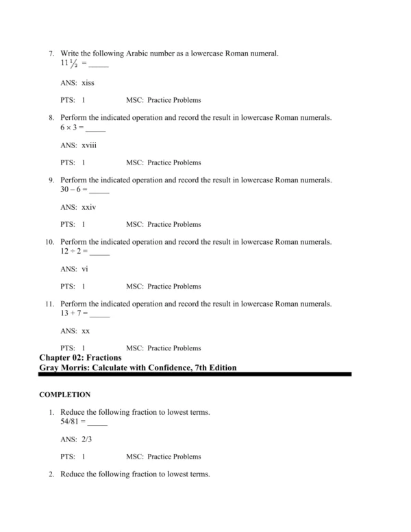 Calculate with Confidence, 7th Edition by Deborah C. Morris Test Bank_Page2.webp-002 Chapter-based nursing dosage calculation problems covering formulas, conversions, and medication administration principles