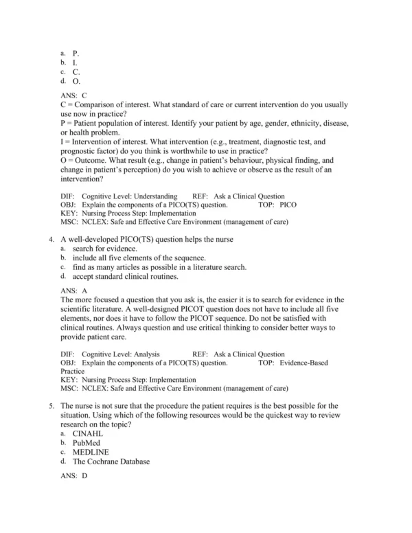 Canadian Clinical Nursing Skills and Techniques by Anne Griffin Perry Test Bank_Page2.webp-002 Detailed answer rationales for nursing skill-based questions explaining correct procedures and patient safety principles