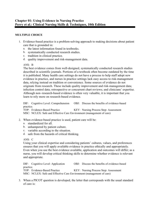 Clinical Nursing Skills and Techniques, 10th Edition by Anne Griffin Perry Test Bank_Page1.webp-001 NCLEX-style nursing practice questions focused on clinical skills and techniques