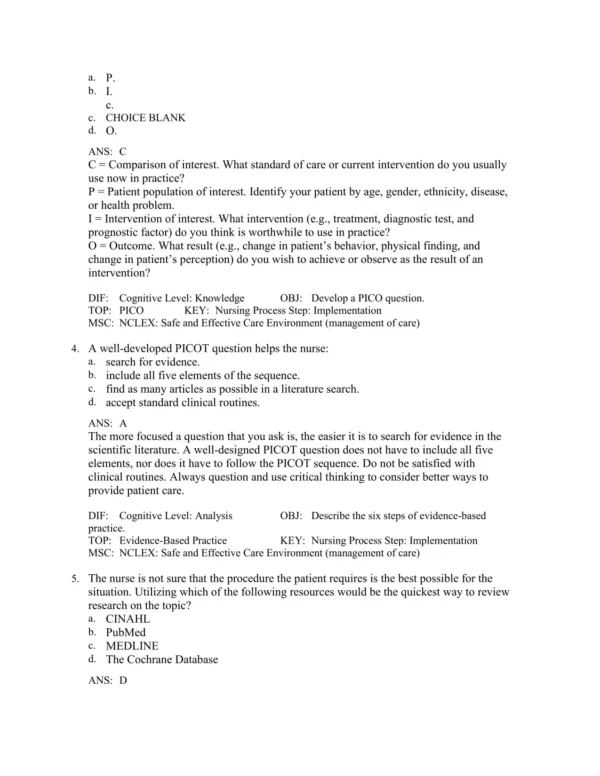 Clinical Nursing Skills and Techniques, 10th Edition by Anne Griffin Perry Test Bank_Page2.webp-002 Detailed answer rationales explaining correct responses for clinical nursing skills questions