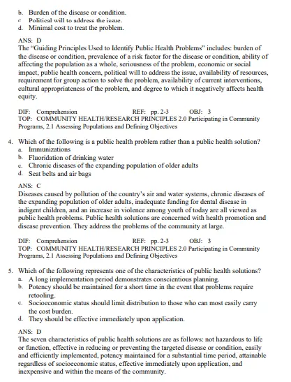 Detailed answer rationales explaining correct responses for community oral health and dental hygiene exam questions