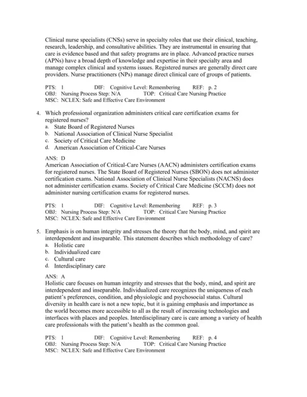Critical Care Nursing, 8th Edition by Linda D. Urden Test Bank_Page2.webp-002 Detailed answer rationales explaining advanced nursing interventions and clinical reasoning for intensive care scenarios