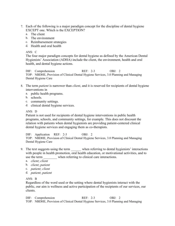 Darby and Walsh Dental Hygiene, 5th Edition by Denise M. Bowen Test Bank_Page3.webp-003 Chapter-based organization of dental hygiene test questions covering oral health promotion and preventive strategies
