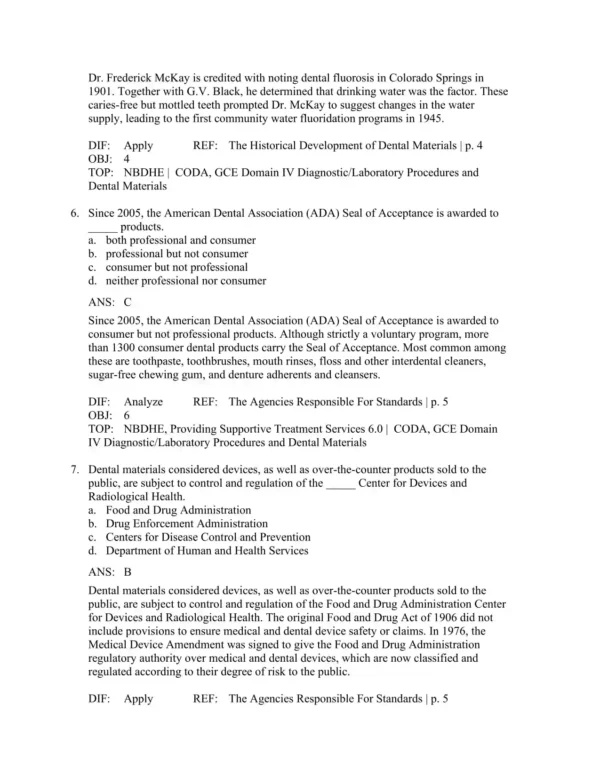 Chapter-based question organization in dental materials test bank with systematic content review