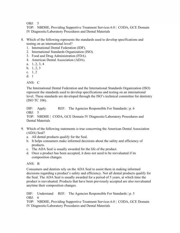 Dental materials exam preparation content with study questions and practical review materials for board readiness