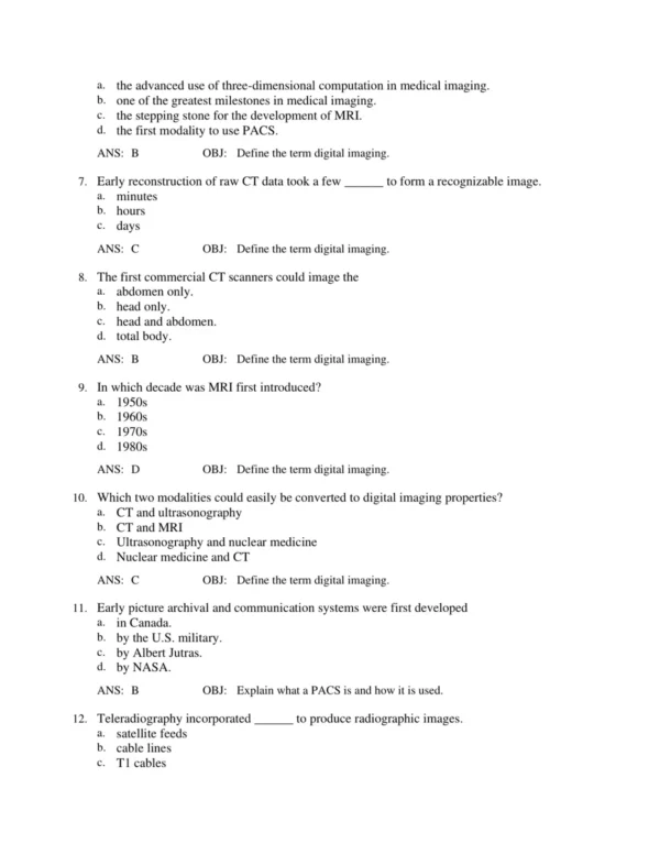 Digital_Radiography_and_PACS_3rd_Edition_by_Christi_Carter_Test_Bank_p002 Detailed imaging answer rationales explaining correct radiology responses and digital workflow concepts