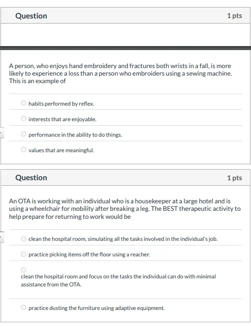 Early’s Physical Dysfunction 2 Detailed occupational therapy answer explanations with clinical reasoning and intervention rationale