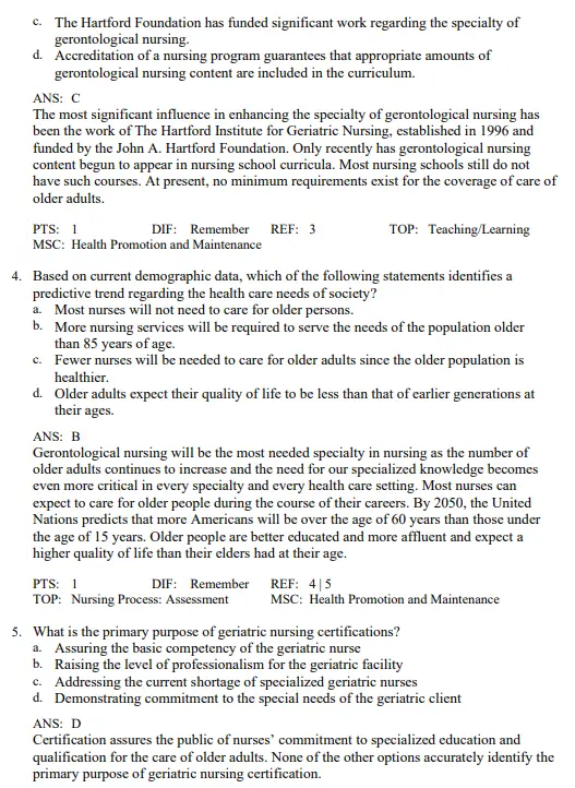 Ebersole and Hess' 2 Detailed answer explanations highlighting key gerontological nursing principles and clinical reasoning skills