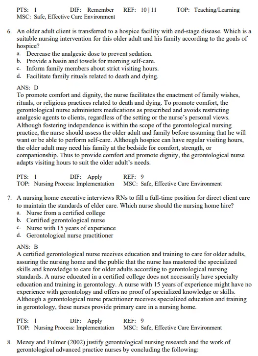 Ebersole and Hess' 3 Chapter-based nursing exam questions organized by gerontological nursing topics and healthy aging strategies