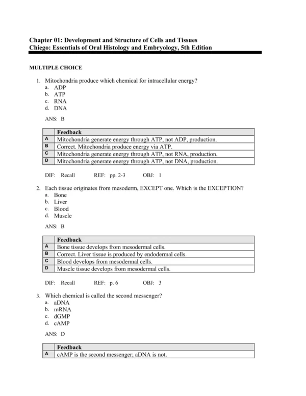 Essentials of Oral Histology and Embryology, 5th Edition by Daniel J. Chiego Test Bank_Page1.webp-001 Dental histology study materials with exam practice questions for oral anatomy and embryology review